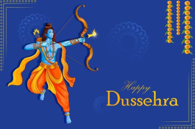 Lord Rama mutlu Dussehra Navratri kutlama Hindistan tatil arka plan. Vektör çizim