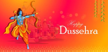 Lord Rama mutlu Dussehra Navratri kutlama Hindistan tatil arka plan. Vektör çizim
