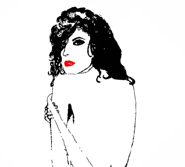 Jeune Femme Silhouette Noire Avec Lèvres Rouges Debout Dos Avec — Image vectorielle