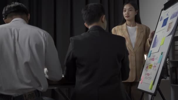 Takım Elbiseli Bir Grup Asyalı Genç Adamı Bir Toplantısında Beyin — Stok video