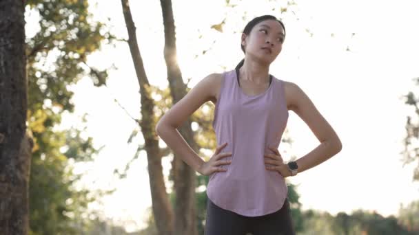 Schöne Asiatin Macht Fitnessübungen Stretching Vor Oder Nach Dem Sport — Stockvideo