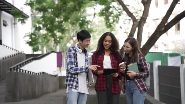 Mehrere Generationen Aufgeweckter Junger Studenten Bereiten Sich Park Auf Prüfungen — Stockvideo