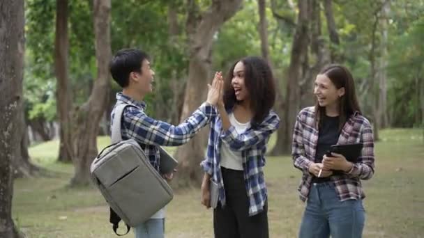Plusieurs Générations Jeunes Étudiants Brillants Préparent Aux Examens Dans Parc — Video