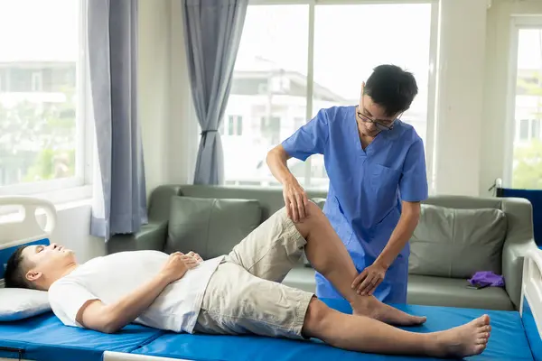 Physiotherapist Working Patient Close Clinic Physical Rehabilitation Doctor Giving Advice — Stock Photo, Image