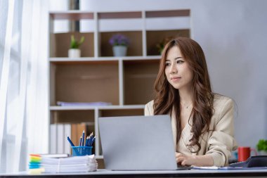 Serbest çalışan kadın iş yatırım bilgilerini bildirmek için dizüstü bilgisayar kullanarak mali muhasebe analizi yapıyor.