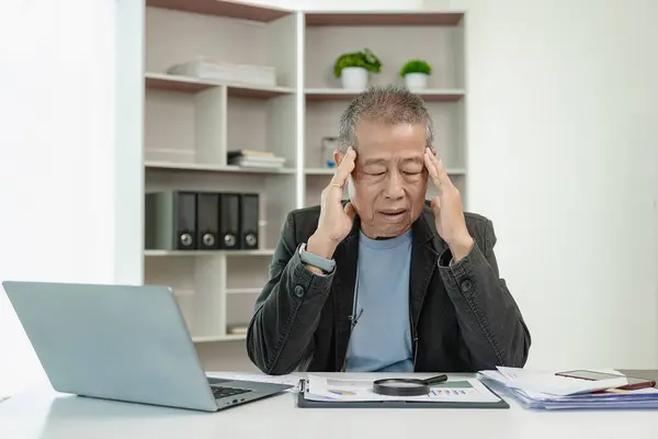 Senior Asian Businessman Suit Having Stress Headache Migraine Stressed Tired — Stock Photo, Image
