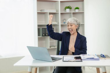 Yeni işletmeleri analiz eden kıdemli Asyalı iş kadını yeni mali yatırımları tartışmak ve planlamak için ortaklarla internette buluş.