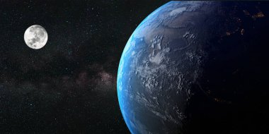  Galaksi mavi dünya uzayı ile ay