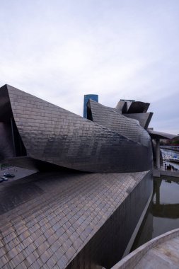 Bilbao, İspanya, 12 Temmuz 2024 - Bilbao 'daki Guggenheim Müzesi parlak güneşin altında parıldıyor, yansıtıcı titanyum yüzeyi gün ışığını yakalıyor. Nehir kıyısında yer alan müzenin yenilikçi mimari ışıltıları Frank Gehry 'yi gözler önüne seriyor.