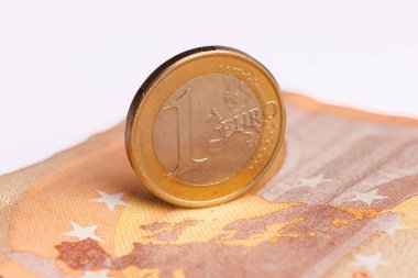 50 avroluk banknotun üzerinde dimdik duran 1 avroluk bozuk para, hem banknotların hem de paraların günlük işlemlerdeki önemini gösteriyor