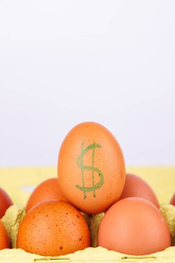 Brown Eggs in Carton with Dollar Sign Representing Inflation and Rising Food Costs in America clipart