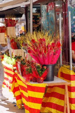 Barselona-İspanya, 23 Nisan 2025. La Rambla, Aziz Jordi Günü 'nde edebiyat, güller ve aşkla şenlenir..