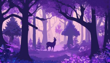 Parlak, Işık, Orman, Parıltı, Geyik Vektörü illüstrasyon Sanatı