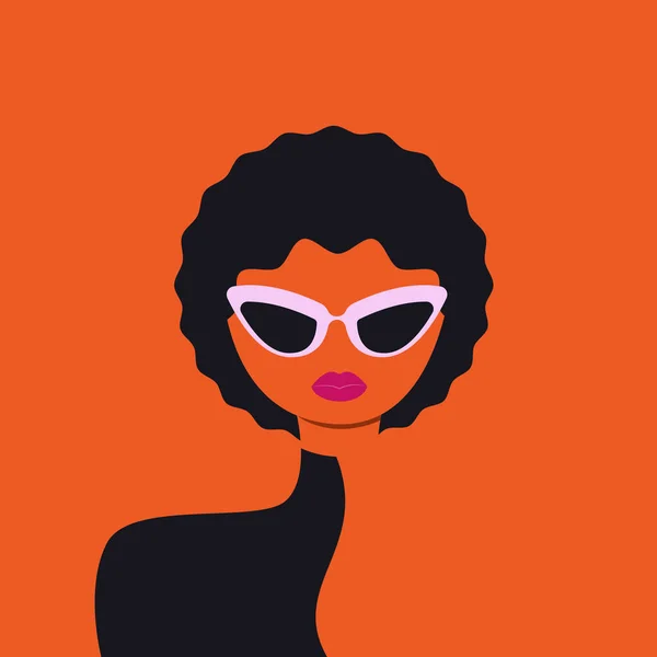 Πορτρέτο Μιας Όμορφης Γυναίκας Γυαλιά Ηλίου Οπτική Επαφή Νεαρή Μοντέλο — Διανυσματικό Αρχείο