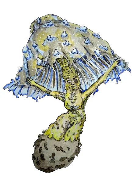 Ilustração Aquarela Transparente Cogumelo — Fotografia de Stock