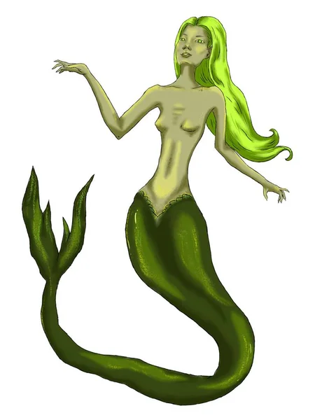 Ilustrace Zelené Mořské Panny — Stock fotografie
