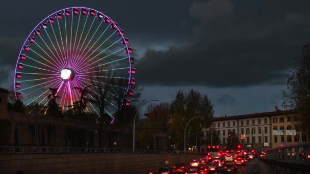 Florence December 2021 Ferris Wheel Illuminated Christmas Period Amusement Park — Stock Video