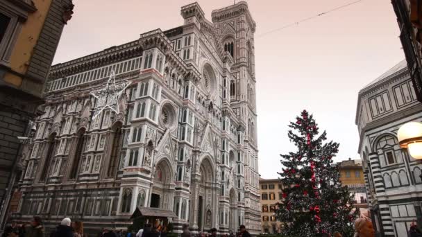 Florença Dezembro 2019 Árvore Natal Florença Com Bela Fachada Catedral — Vídeo de Stock
