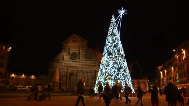 Florence December 2019 Verlichte Kerstboom Piazza Santa Maria Novella Ter — Stockvideo