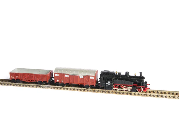 Steam Locomotive Miniature Model Wagons Isolated White — Stock Photo, Image