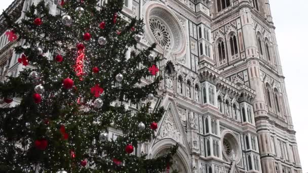 Χριστουγεννιάτικο Δέντρο Στη Φλωρεντία Όμορφη Πρόσοψη Του Καθεδρικού Ναού Santa — Αρχείο Βίντεο