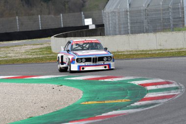 Scarperia, 3 April 2022: BMW 3.0 CSL 1975 driven by unknown in action during Mugello Classic 2022 at Mugello Circuit in Italy.