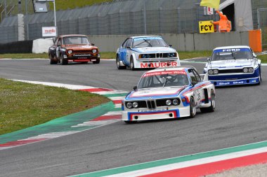 Scarperia, 3 April 2022: BMW 3.0 CSL 1975 driven by unknown in action during Mugello Classic 2022 at Mugello Circuit in Italy.