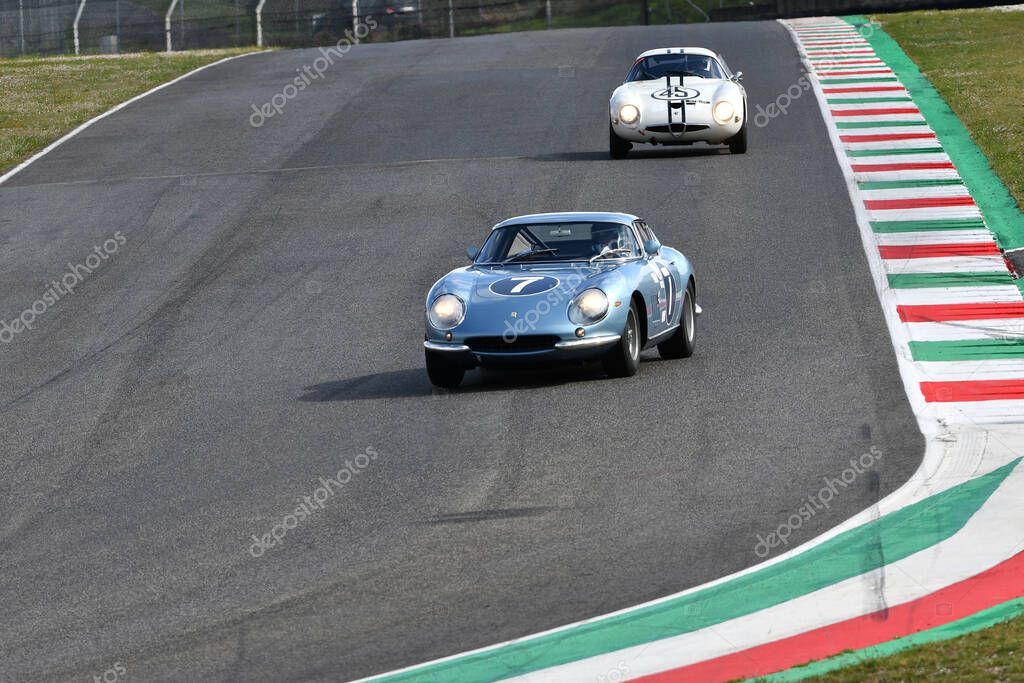 Scarperia, 3 April 2022: #7 Ferrari 275 GTB-C 1966 in action during Mugello Classic 2022 at Mugello Circuit in Italy.