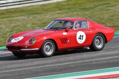 Scarperia, 3 April 2022: Ferrari 275 GTB-4 1966 in action during Mugello Classic 2022 at Mugello Circuit in Italy.