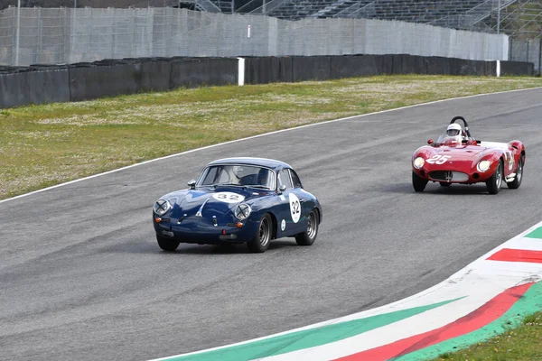 stock image Scarperia, 3 April 2022: #32 Porsche 356 (B) 2000 GS Carrera 2 coup 1962 in action during Mugello Classic 2022 at Mugello Circuit in Italy.