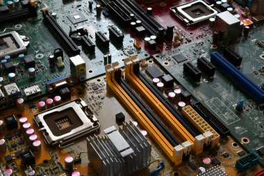 Detail of Modern computer motherboards. High tech technology background