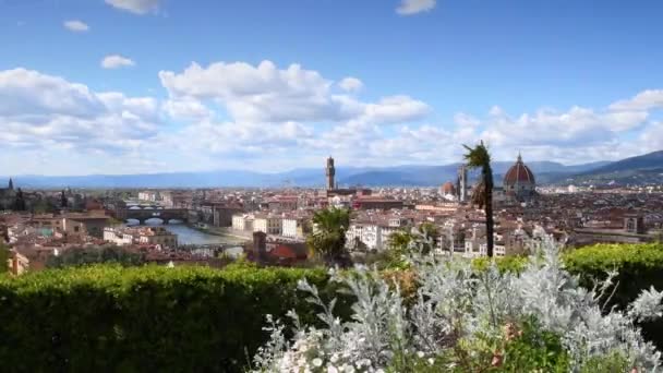Cityscape Florens Från Michelangelo Torget Dag Med Molnig Blå Himmel — Stockvideo