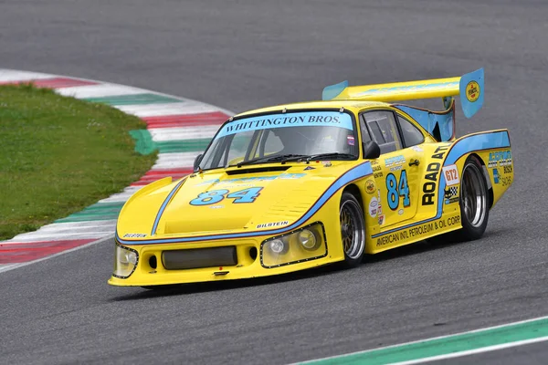 stock image Scarperia, 2 April 2023: Porsche 934-935 IMSA-GT year 1977 in action during Mugello Classic 2023 at Mugello Circuit in Italy.