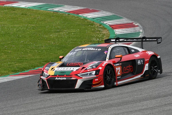 stock image Scarperia, 23 March 2023: Audi R8 LMS GT3 EVO I of Team Juta Racing driven by Jablonskis-Navickas-Gelnas-Brazaitis in action during 12h Hankook Race at Mugello Circuit in Italy.