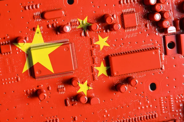 Bandiera Della Repubblica Cina Circuito Stampato Dipinto Rosso Concetto Supremazia — Foto Stock