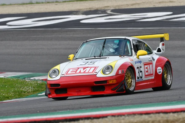 stock image Scarperia, 2 April 2023: Porsche 993 GT2 Evo year 1999 in action during Mugello Classic 2023 at Mugello Circuit in Italy.