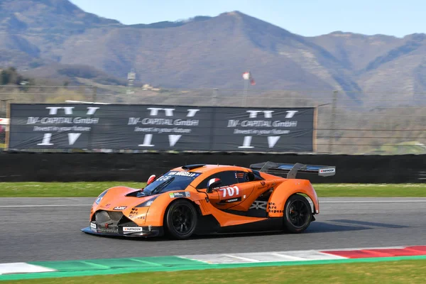 stock image Scarperia, 23 March 2023: Vortex V8 drive by Bonnel-Amrouche-Gruau in action during 12h Hankook Race at Mugello Circuit in Italy.