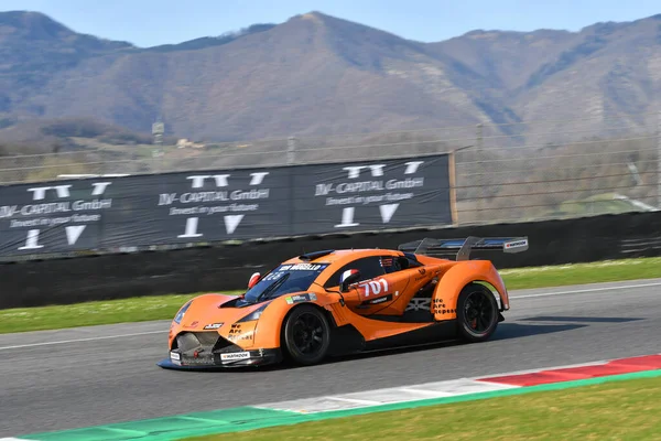 stock image Scarperia, 23 March 2023: Vortex V8 drive by Bonnel-Amrouche-Gruau in action during 12h Hankook Race at Mugello Circuit in Italy.