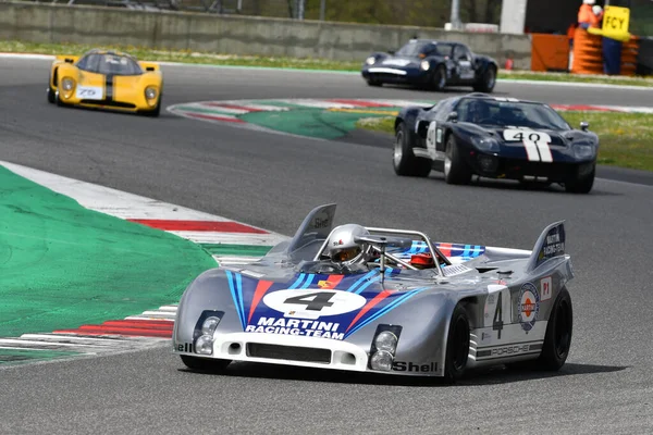 stock image Scarperia, 2 April 2023: Porsche 908-03 of year 1971 in action during Mugello Classic 2023 at Mugello Circuit in Italy.