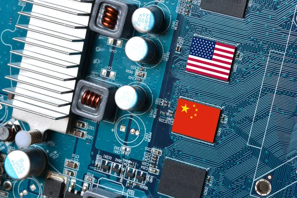 Bandiera Della Repubblica Cina Degli Stati Uniti Microchip Una Scheda — Foto Stock