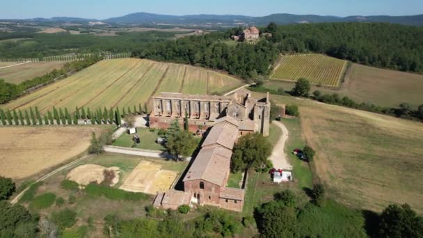 Italien September 2023 Cirkulär Antenn Utsikt Över Klostret San Galgano — Stockvideo