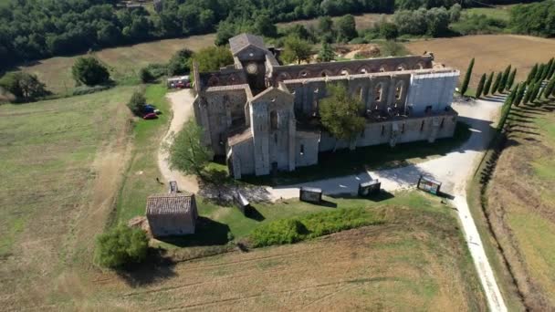 Itália Setembro 2023 Vista Aérea Circular Abadia San Galgano Toscana — Vídeo de Stock