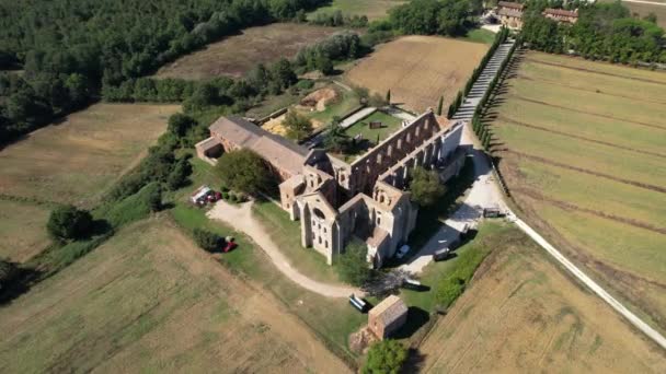 Itália Setembro 2023 Vista Aérea Abadia San Galgano Toscana Uma — Vídeo de Stock