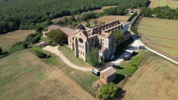 Italien September 2023 Flygfoto Över Klostret San Galgano Toscana Cistercier — Stockvideo