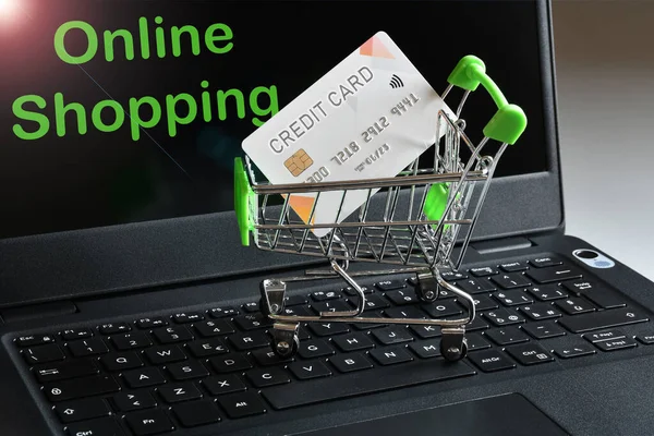 Shopping Online Pagamento Online Con Carta Credito Carrello Acquisti Con Immagini Stock Royalty Free