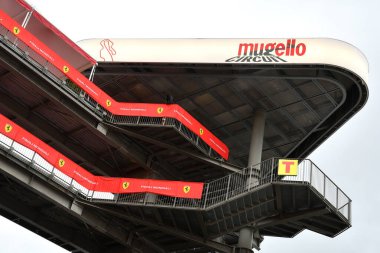 Scarperia, Mugello - 28 Ekim 2023: İtalya 'daki Mugello Pisti' nde Ferrari Dünya Finalleri sırasında Paddock of Mugello Circuit Infrastrutture.