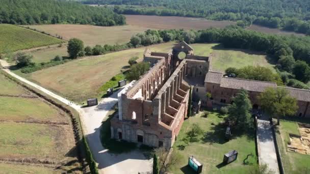 Italien September 2023 Cirkulär Antenn Utsikt Över Klostret San Galgano — Stockvideo