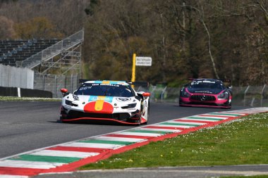 Scarperia, 23 March 2024 Italy: Ferrari 296 GT3 of Team Boem by Kessel Racing drive by Cutrera-Talarico-Frezza-Fumanelli in action during 12h Hankook at Mugello Circuit. clipart