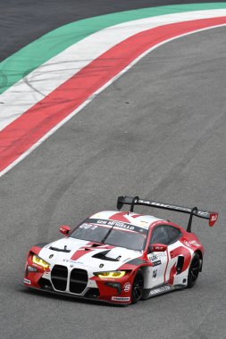 Scarperia, 23 March 2024 Italy: BMW M4 GT3 of Team Poulsen Motorsport drive by Poulsen-Poulsen-Nygaard in action during 12h Hankook at Mugello Circuit. clipart