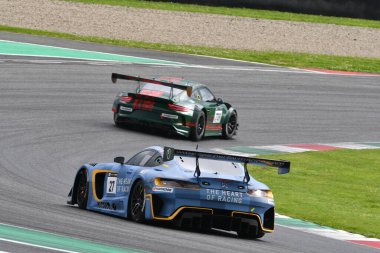 Scarperia, 23 March 2024 Italy: Mercedes-AMG GT3 EVO of Team Heart of Racing by SPS drive by James-Newell-De Angelis in action during 12h Hankook at Mugello Circuit. clipart